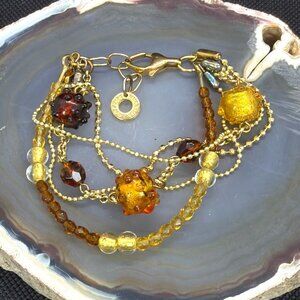 Antica Murrina Murano Glass Bracelet Amber Gold Multi-Strand Italian Art Jewelry
